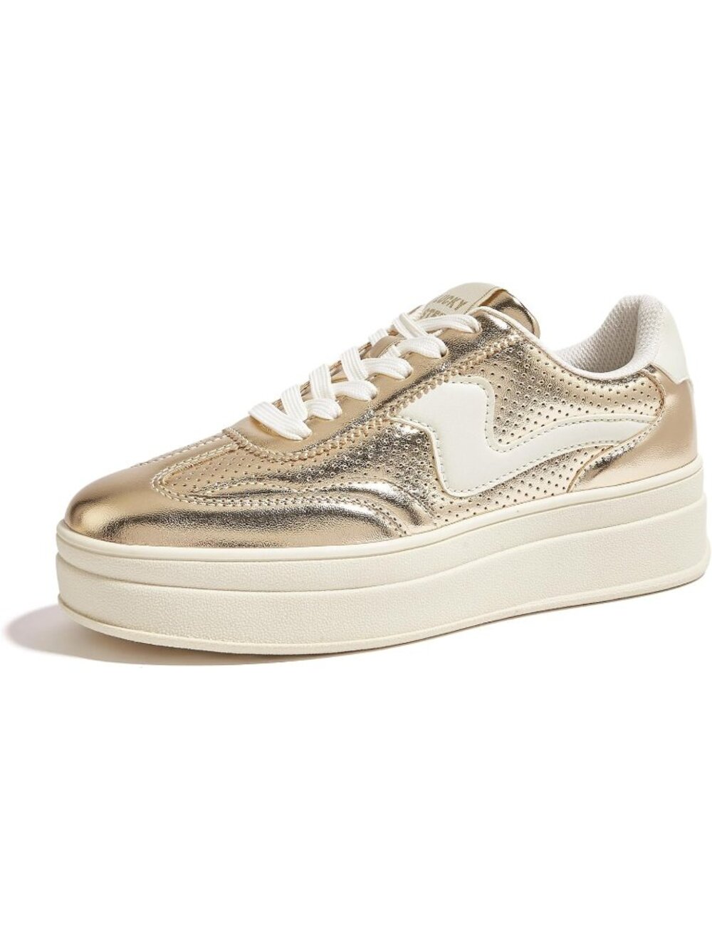Women's Gold/White Suede Genuine Leather Walking Shoes Platform Fashion Sneakers - Picture 1 of 7